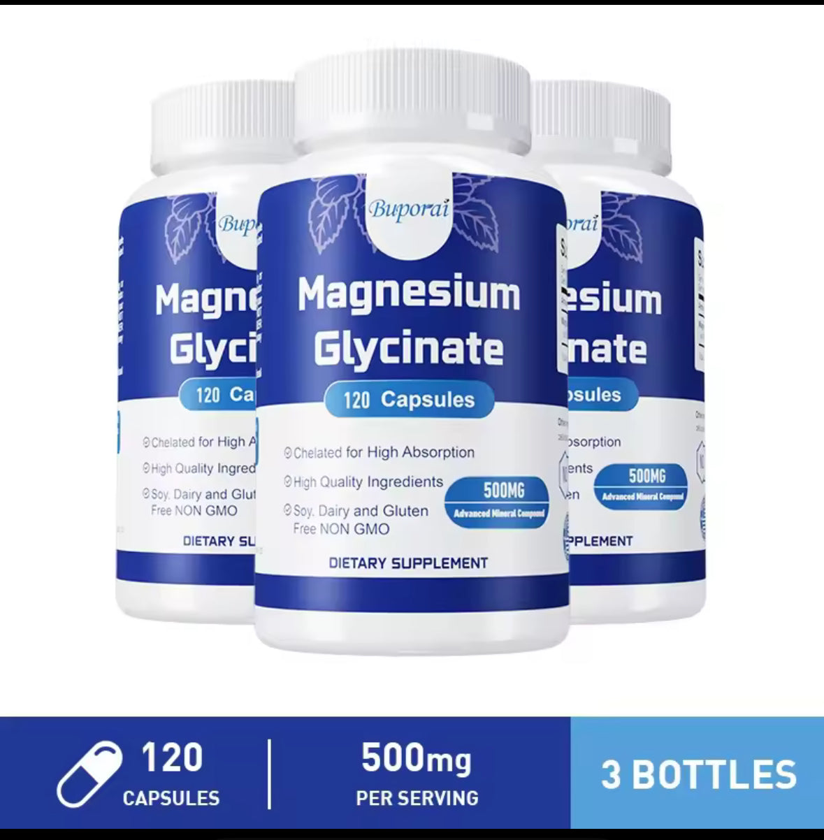 Magnesium Glycinate - Nervous System, Improve Mood Nervous, Muscles Recovery, Heart Health, Sleep Quality Support